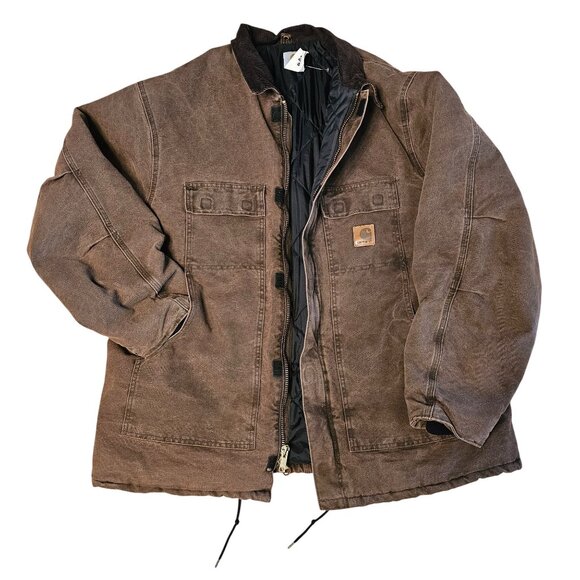 VTG Carhartt C26 Duck Arctic Coat XXL Tall Dark Brown Canvas Corduroy Union USA - Picture 1 of 12